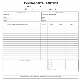 PVM sąskaita faktūra 8 col.x2x50 200x210mm be numeracijos