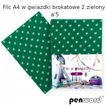 Filcas A4 5vnt., 2mm žalias su žvaigždutėmis PENWORD