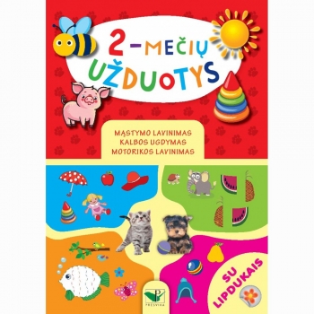 2-mečių užduotys. Su lipdukais. Mąstymo lavinimas, kalbos ugdymas, motorikos lavinimas