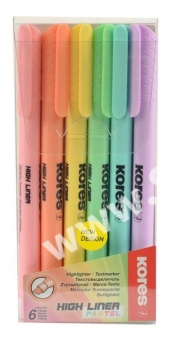 Teksto žymekliai KORES HIGH LINER PASTEL 6 spalvų rinkinys