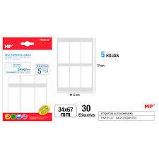 Lipnios etiketės MP 34x67mm baltos 30vnt