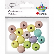 Dekoracija karoliukai mediniai MIX 15mm/15vnt., TITANUM