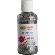 Tempera dažai Happy Color 118ml, su blizgučiais, sidabriniai