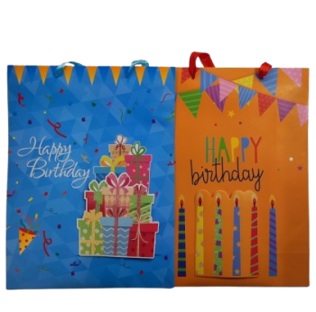 Dovanų maišelis 40x30x12 cm HAPPY BIRTHDAY – elegantiškas ir spalvingas pasirinkimas dovanoms